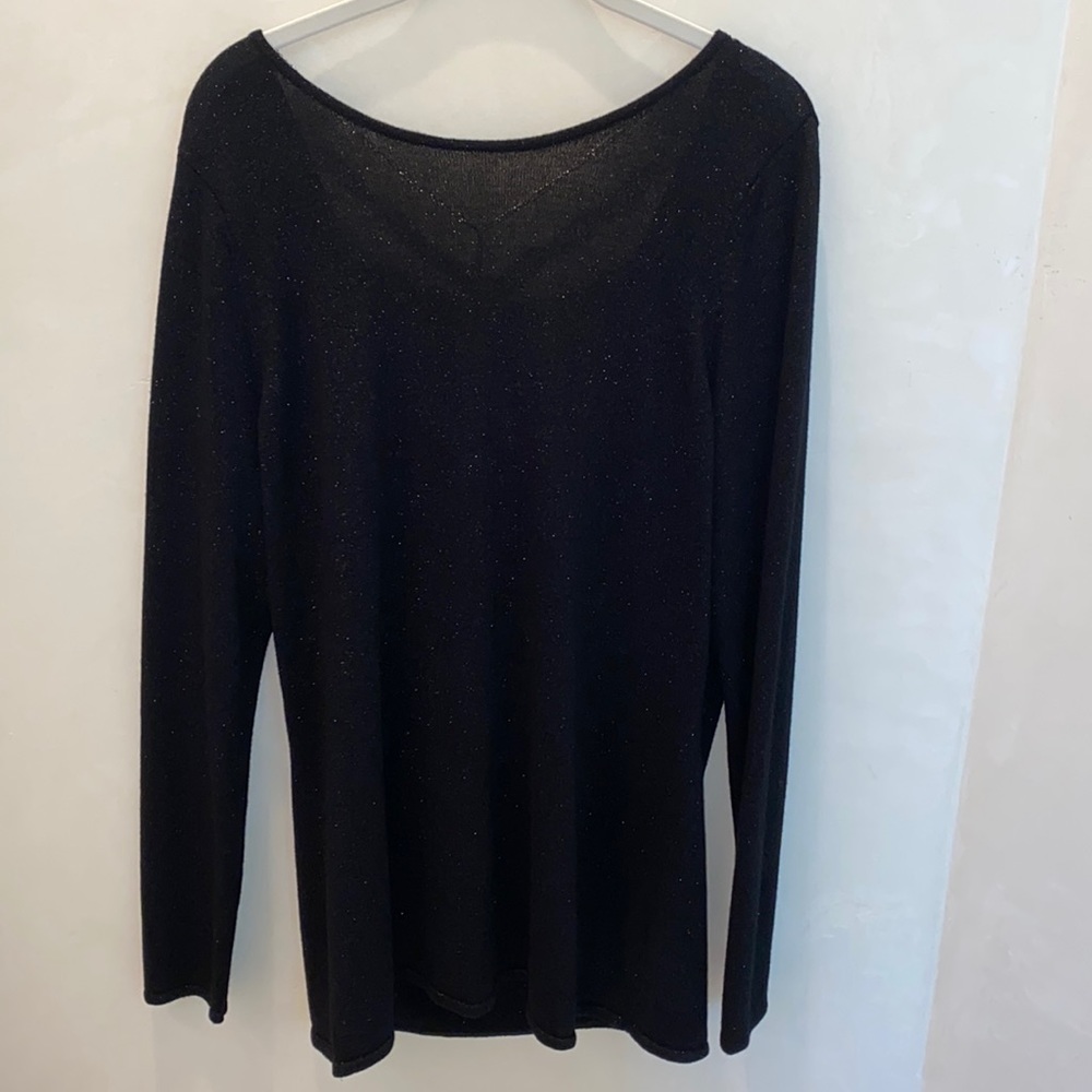 Michael Michael Kors Black Metallic Draped Top with Chain Detail